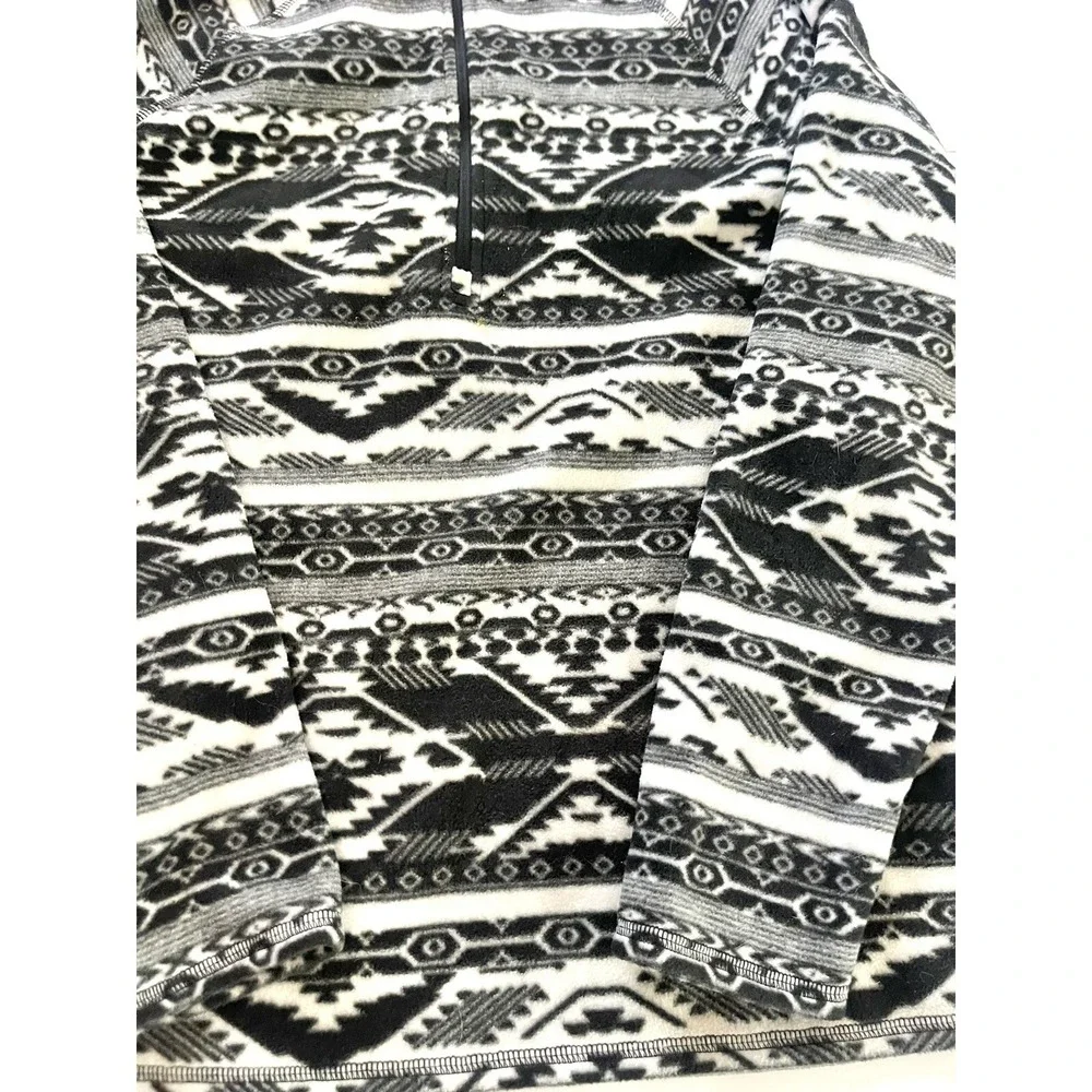 Eddie Bauer‎ 1/4 zip fleece pullover top womens Large black white Southwest